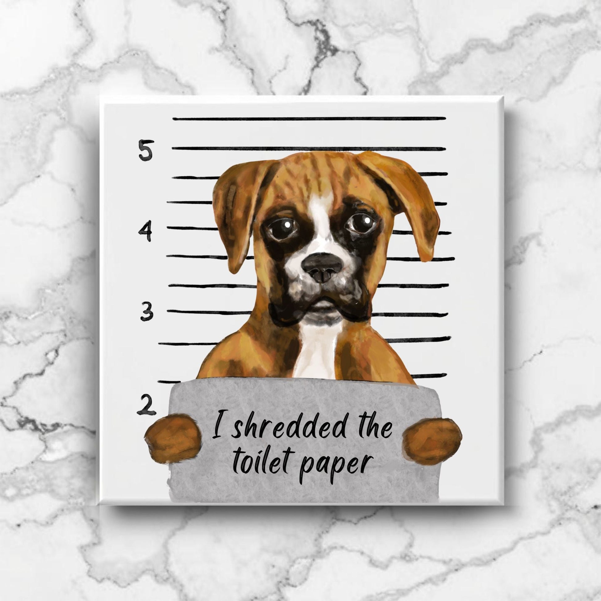 Boxer Dog Mugshot Ceramic Tile – Handcrafted Whimsical Pet Art Decor - MerikaArt