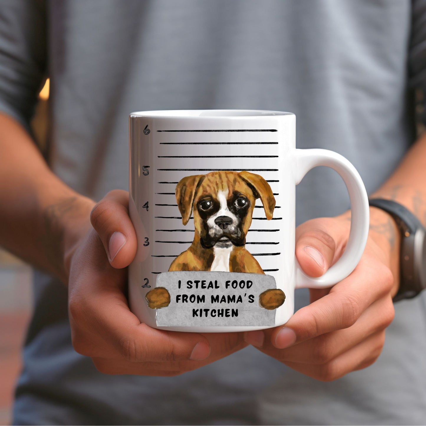 Boxer Dog Mugshot Mug - MerikaArt