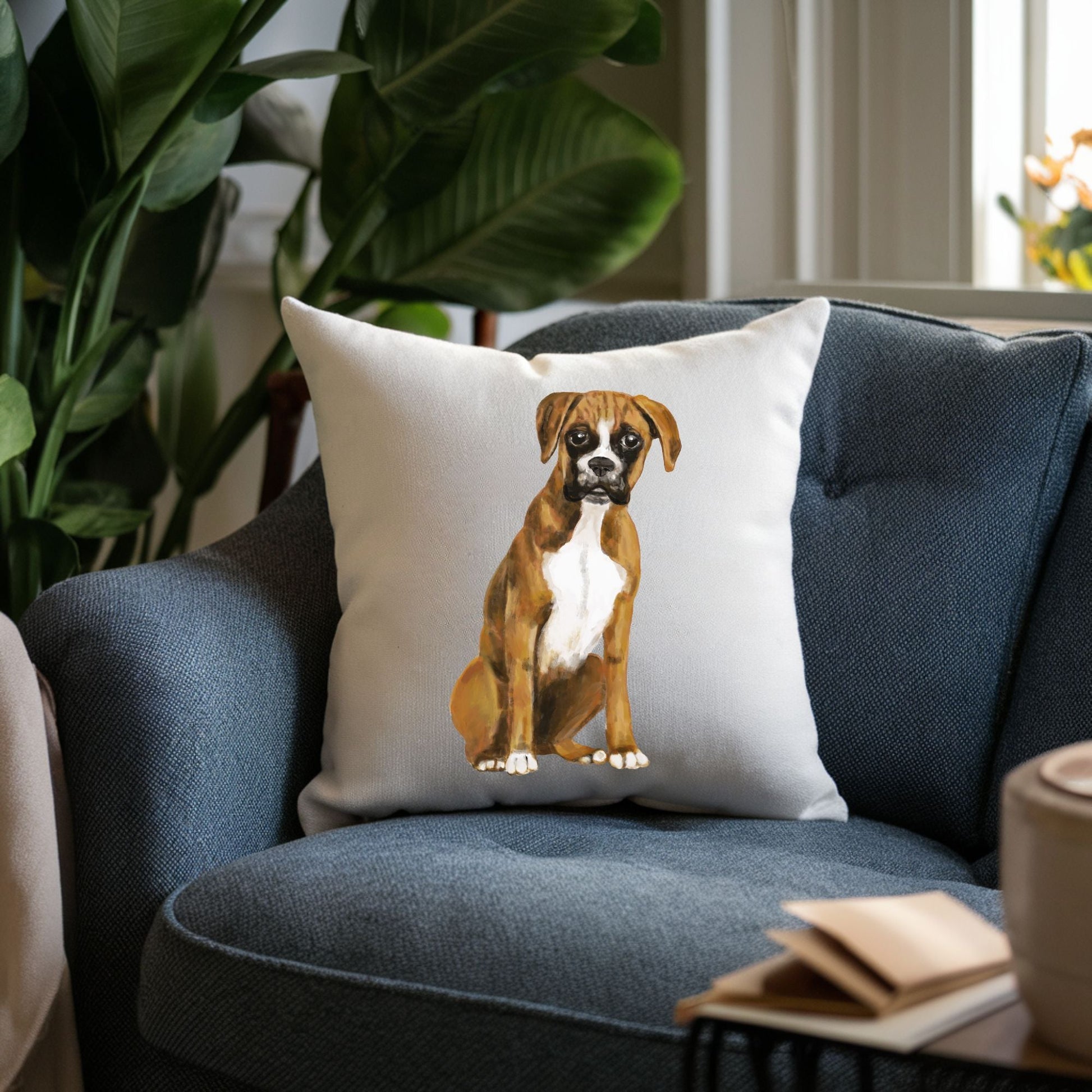 Boxer Dog Pillow Brown and White Dog Lovers Gift - MerikaArt
