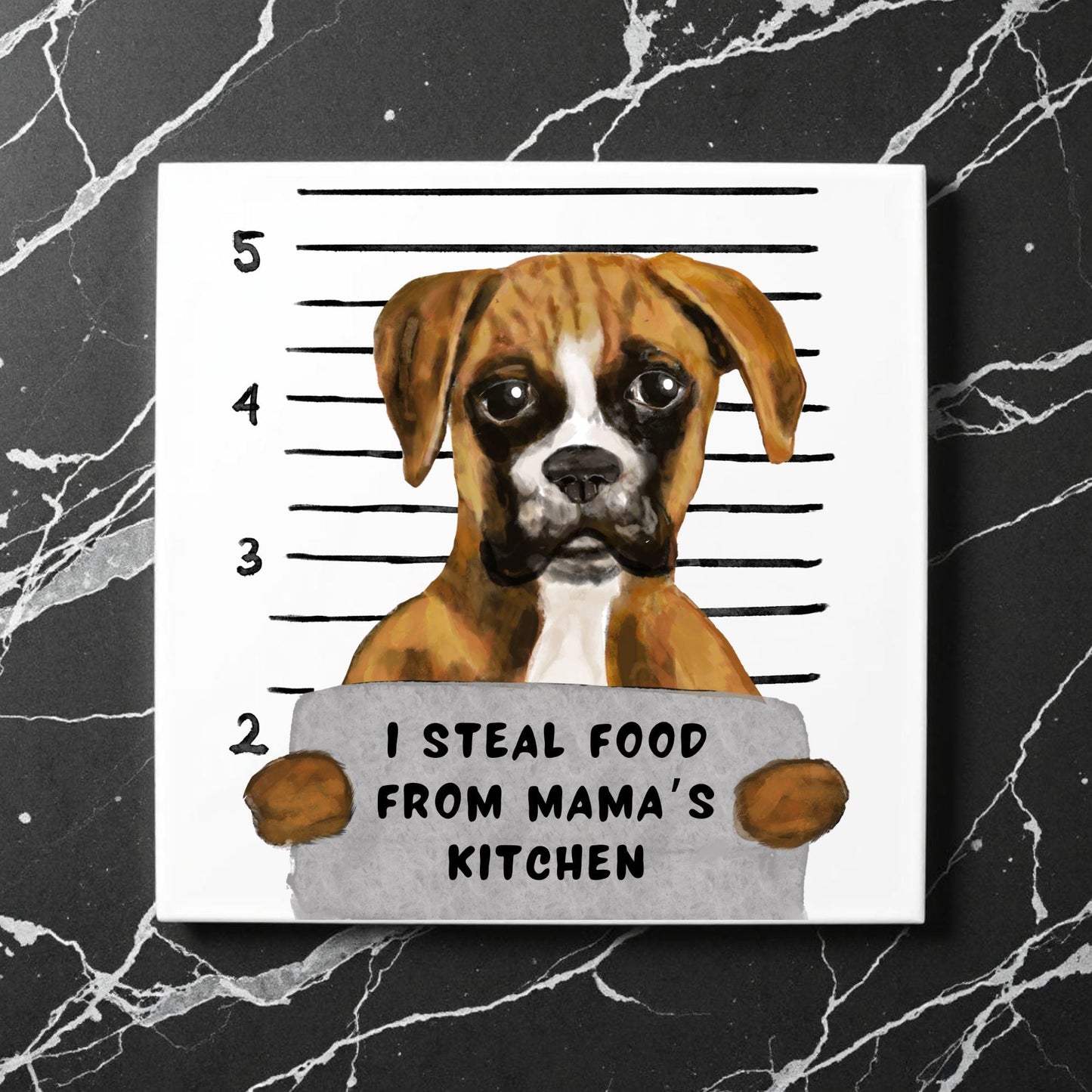 Boxer Mugshot Ceramic Tile - MerikaArt