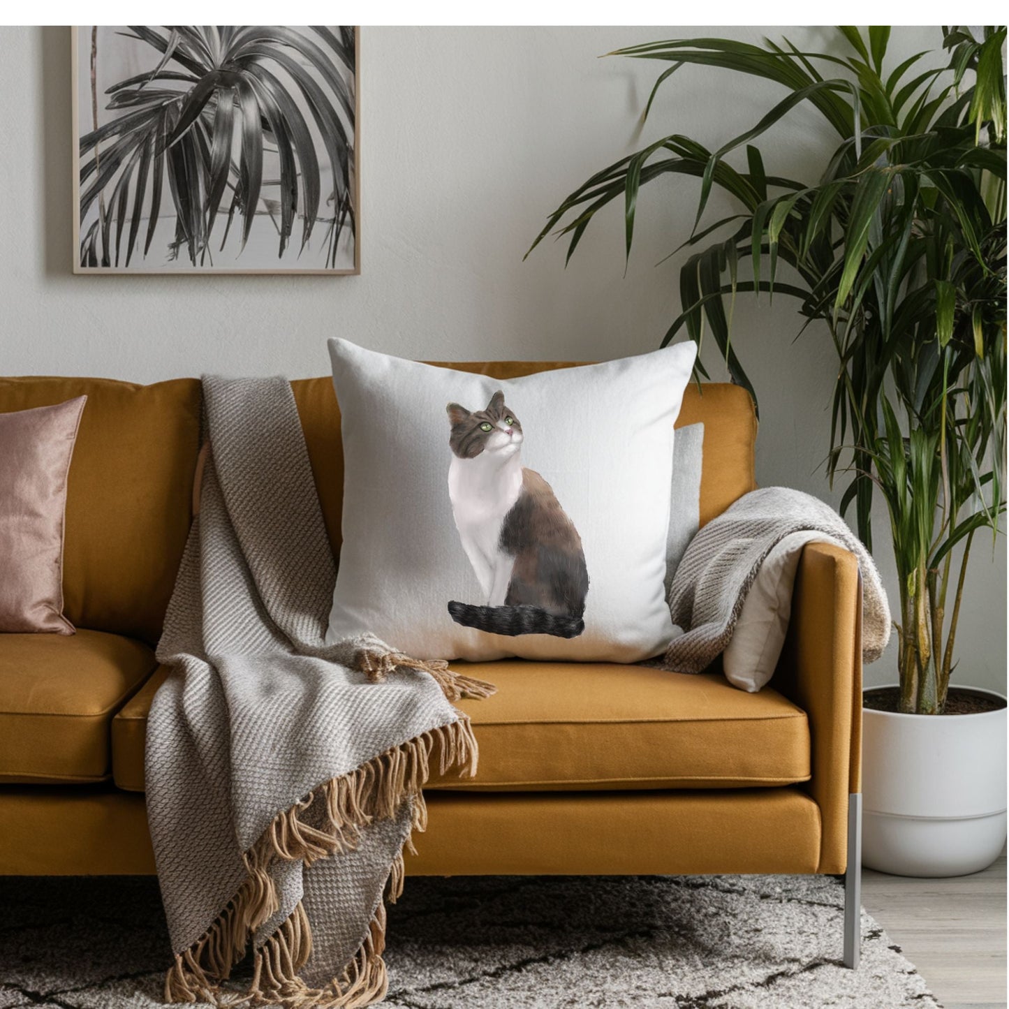 Brown and White Cat Pillow - MerikaArt
