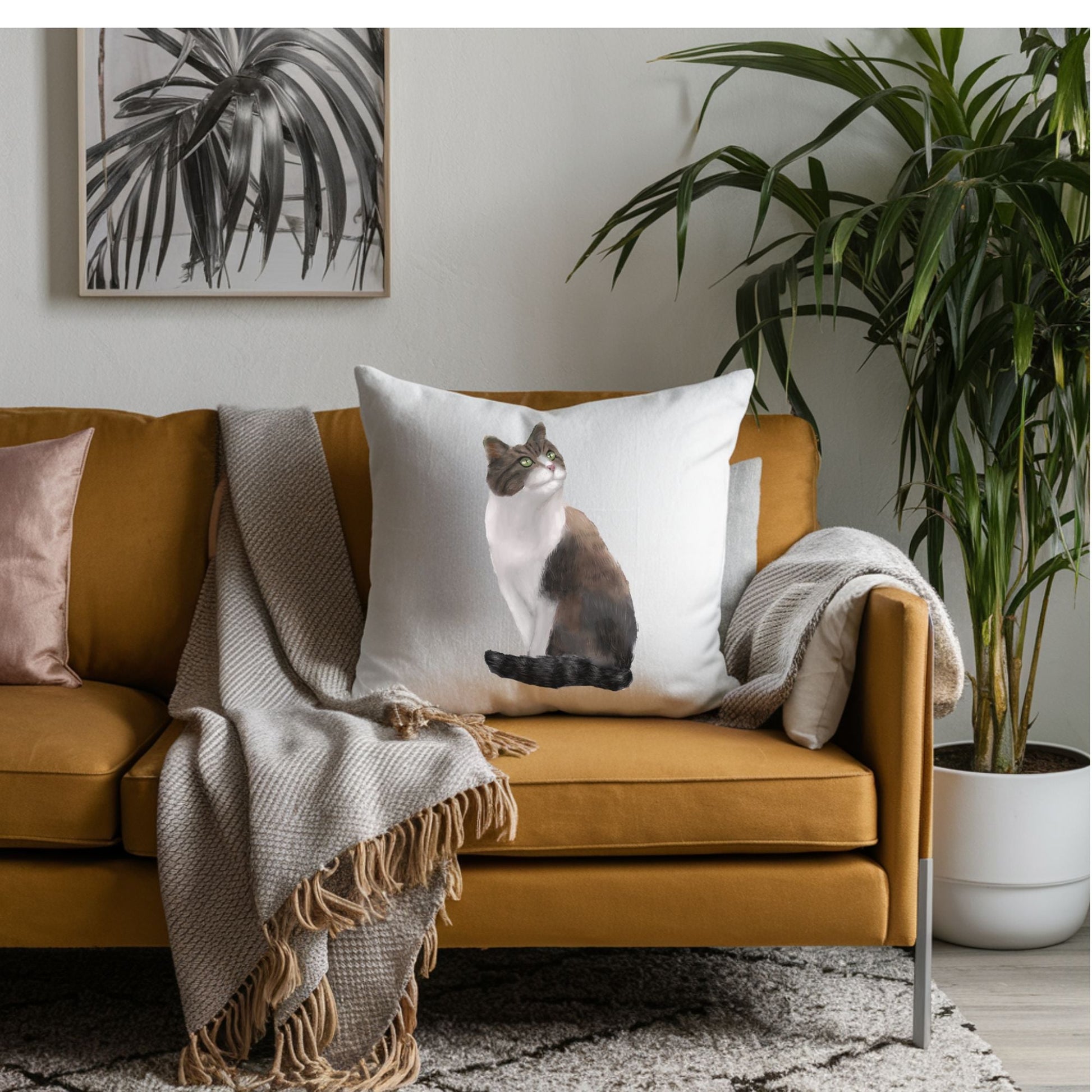 Brown and White Cat Pillow - MerikaArt