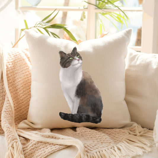 Brown and White Cat Pillow - MerikaArt