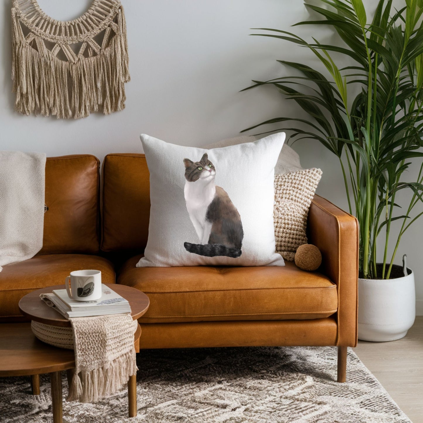 Brown and White Cat Pillow - MerikaArt