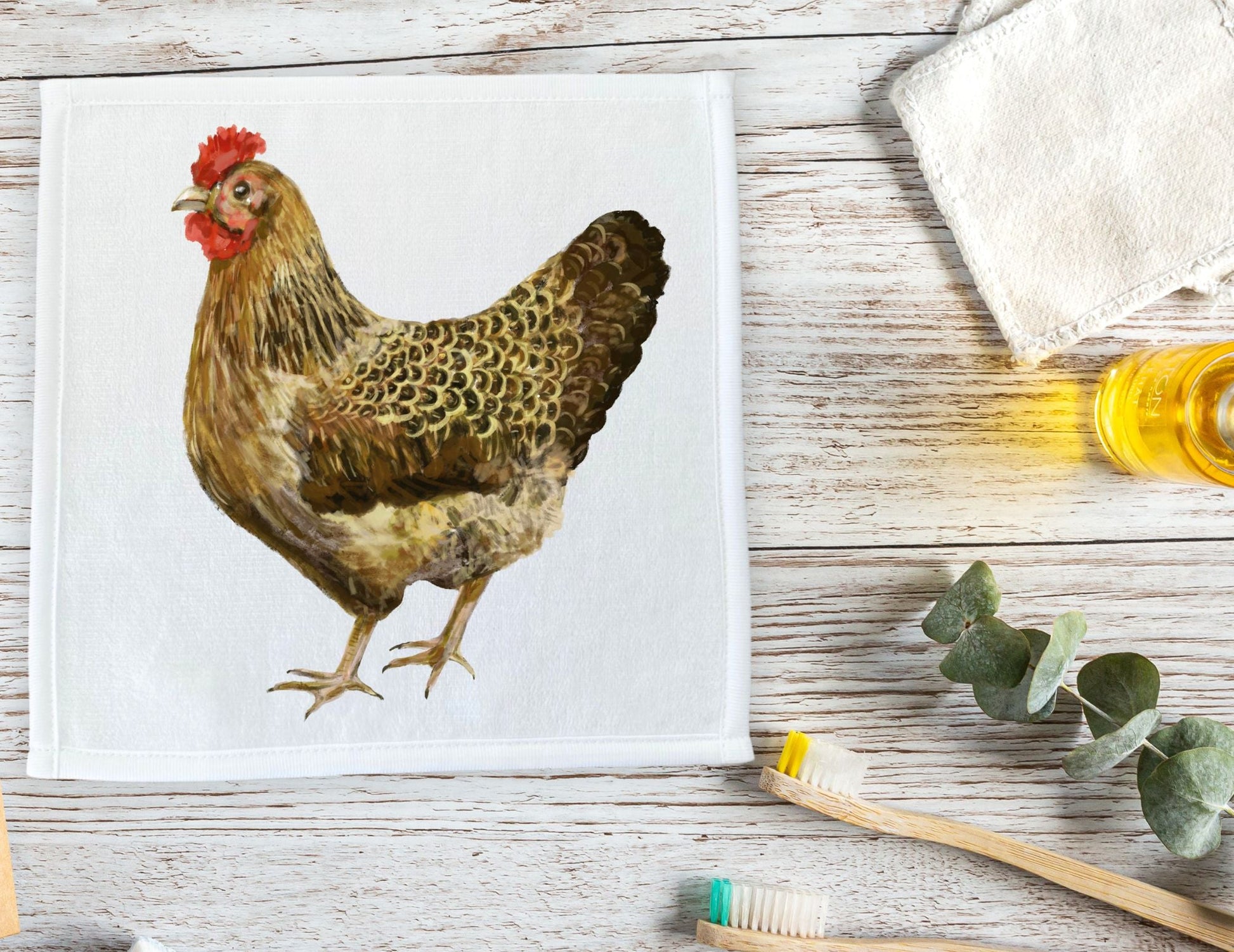 Brown Chicken Washcloth - MerikaArt