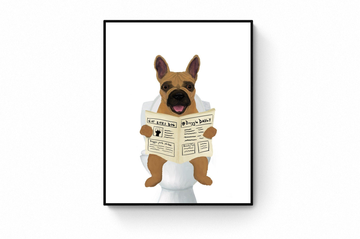 Brown French Bulldog On Toilet Print, Dog On Toilet Art, Bathroom Art, Bathroom Dog Painting, Frenchie On Toilet Print, Dog Lover Gift - MerikaArt