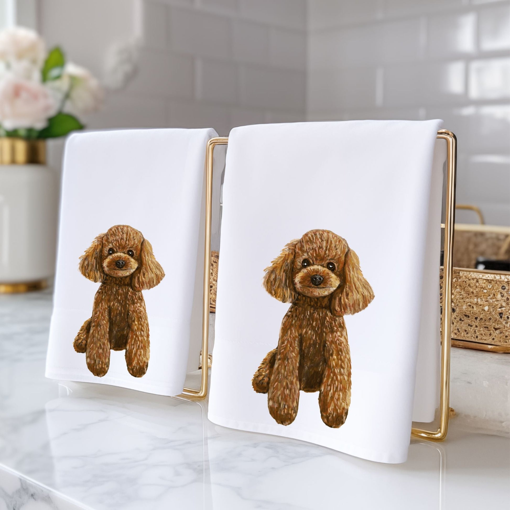 Brown Poodle Bathroom Towel - MerikaArt