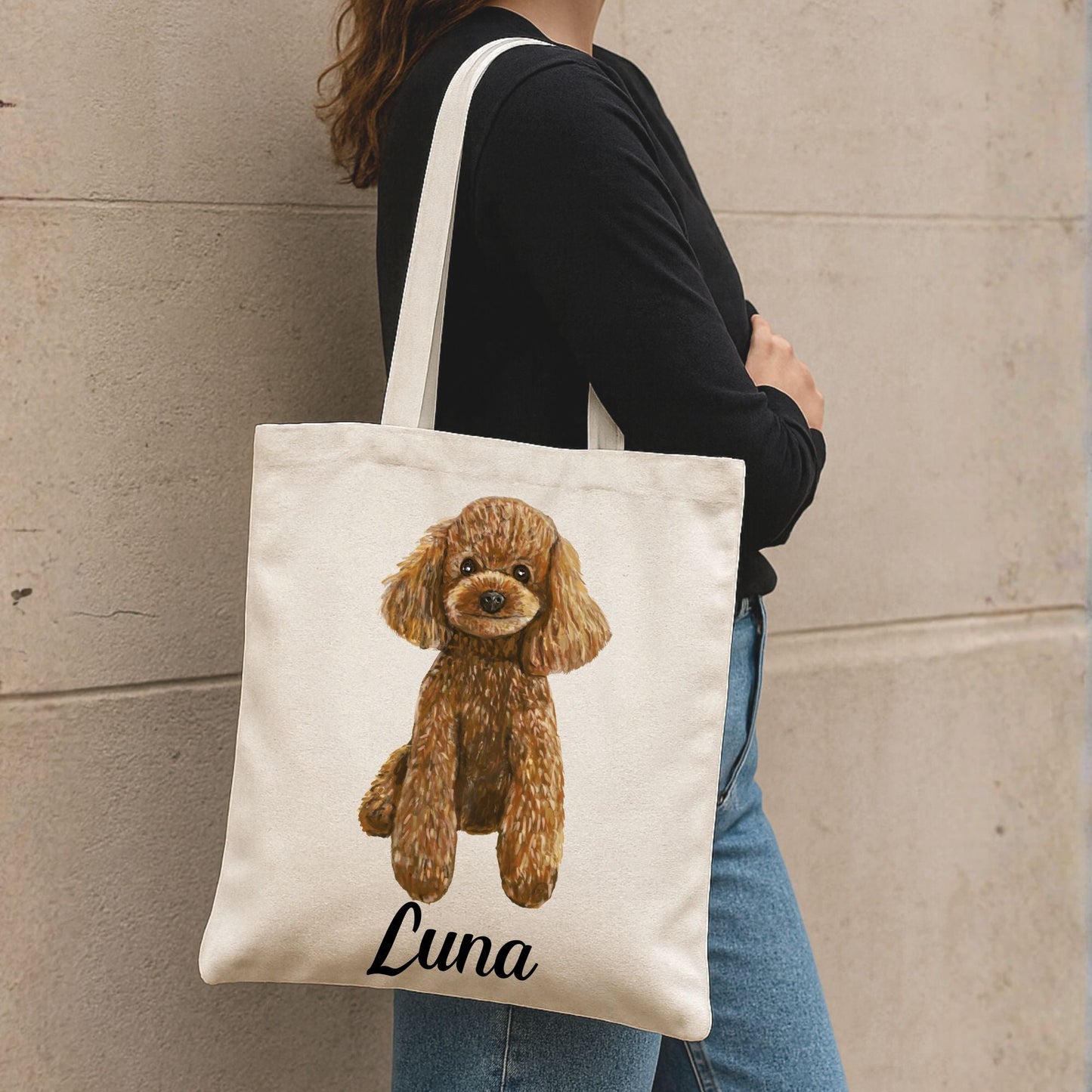 Brown Poodle Canvas Tote Bag - MerikaArt