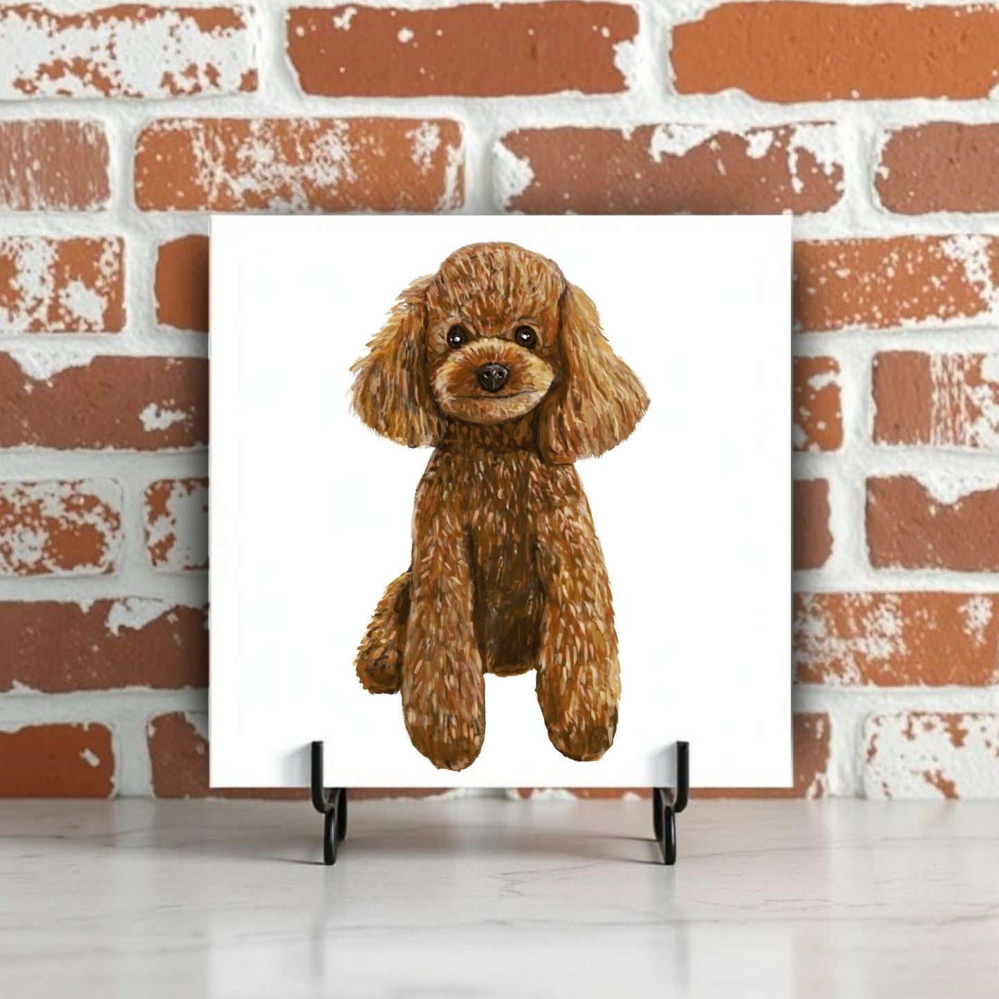 Brown Poodle Ceramic Tile - MerikaArt