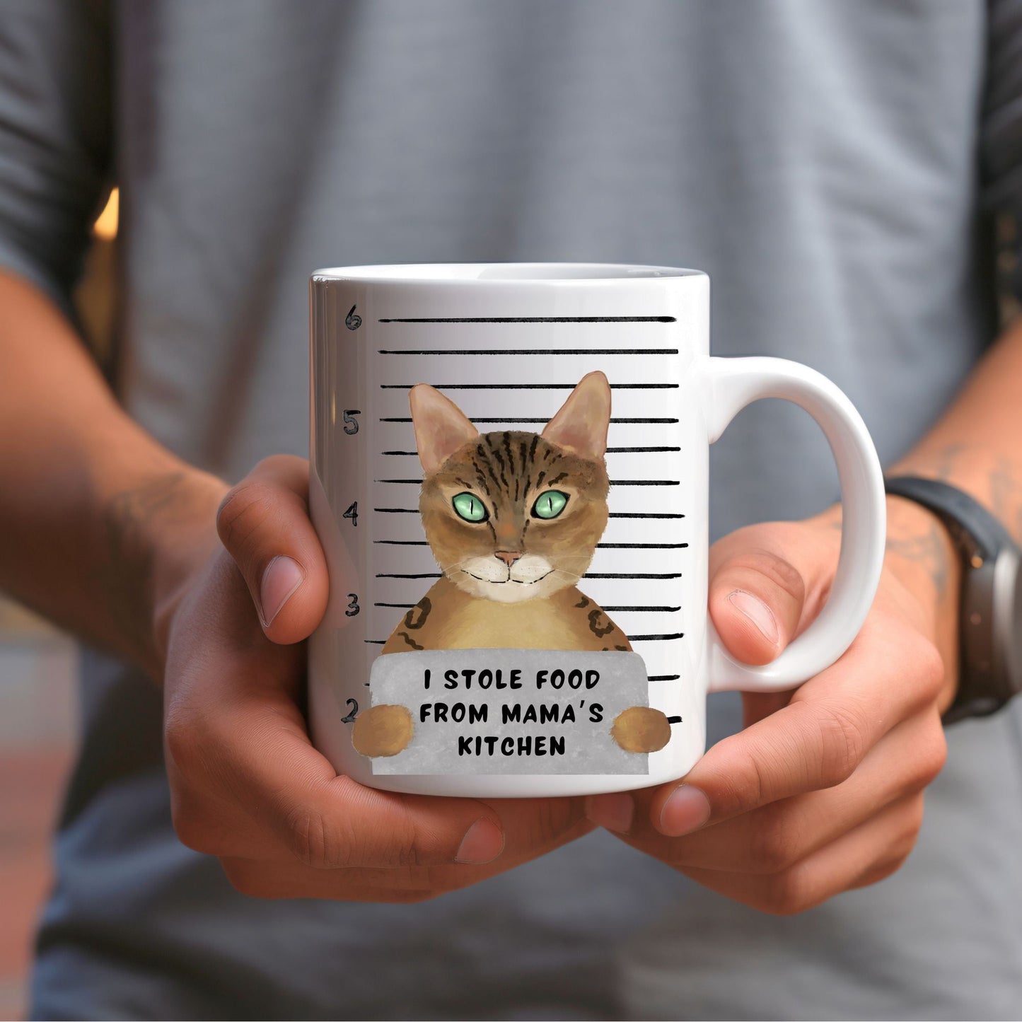 Brown Tabby Cat Mugshot Mug - MerikaArt