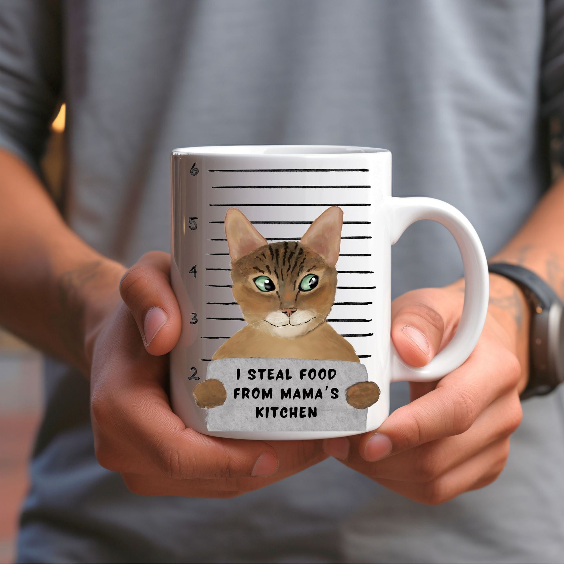 Brown Tabby Cat Mugshot Mug - MerikaArt