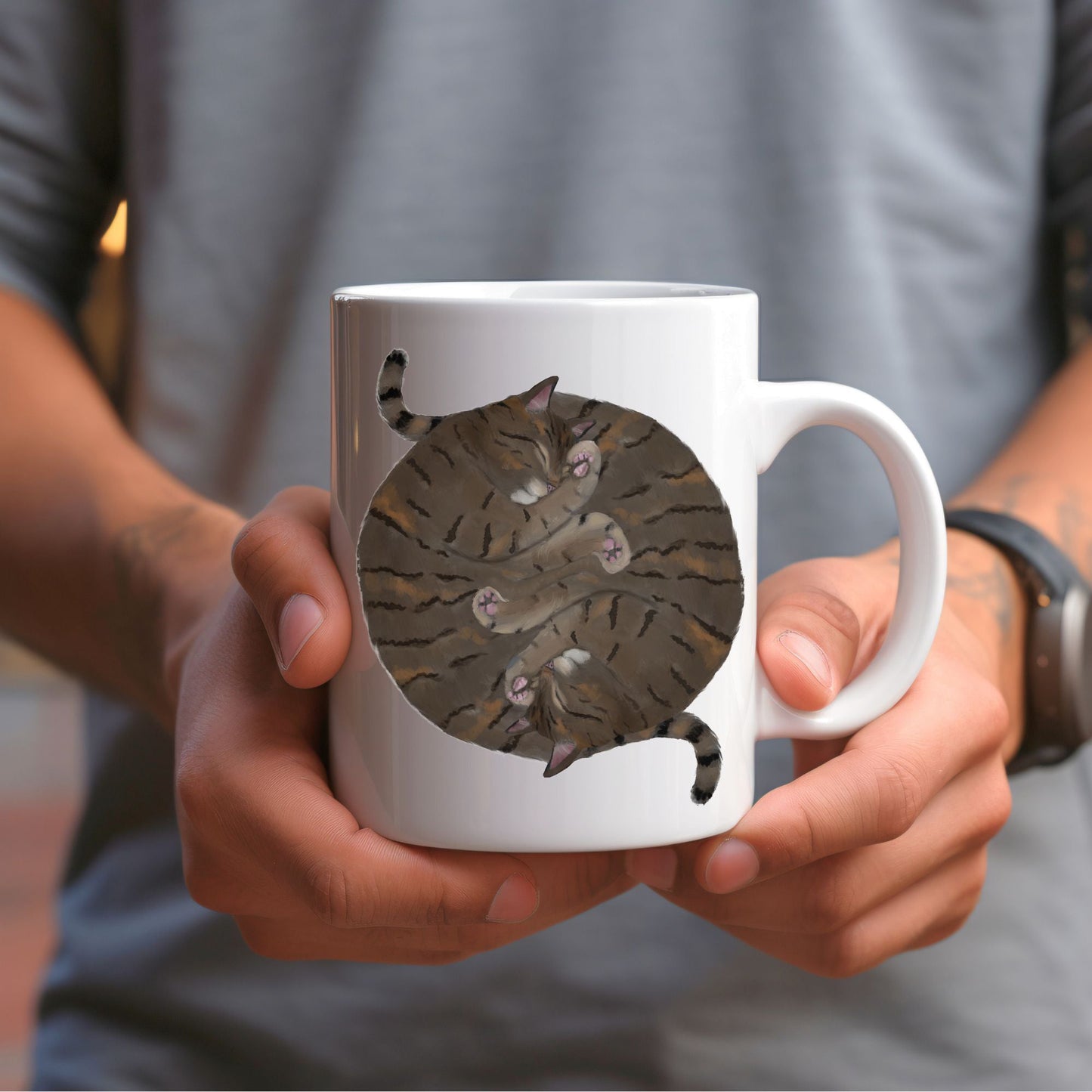 Brown Tabby Sleeping Cats Mug - MerikaArt