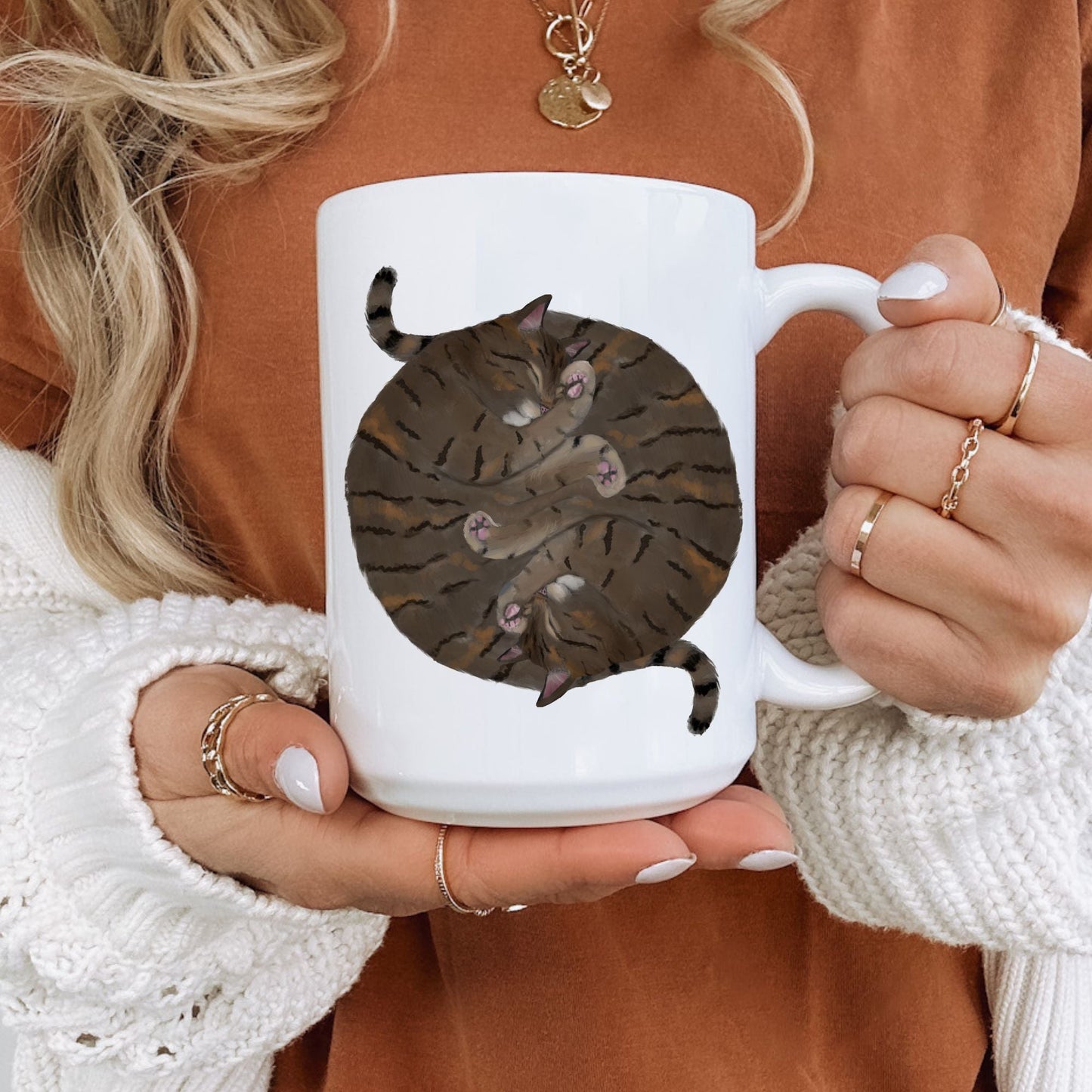 Brown Tabby Sleeping Cats Mug - MerikaArt