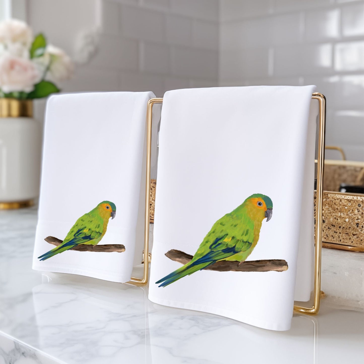 Brown - Throated Conure Bird Bathroom Towel - MerikaArt