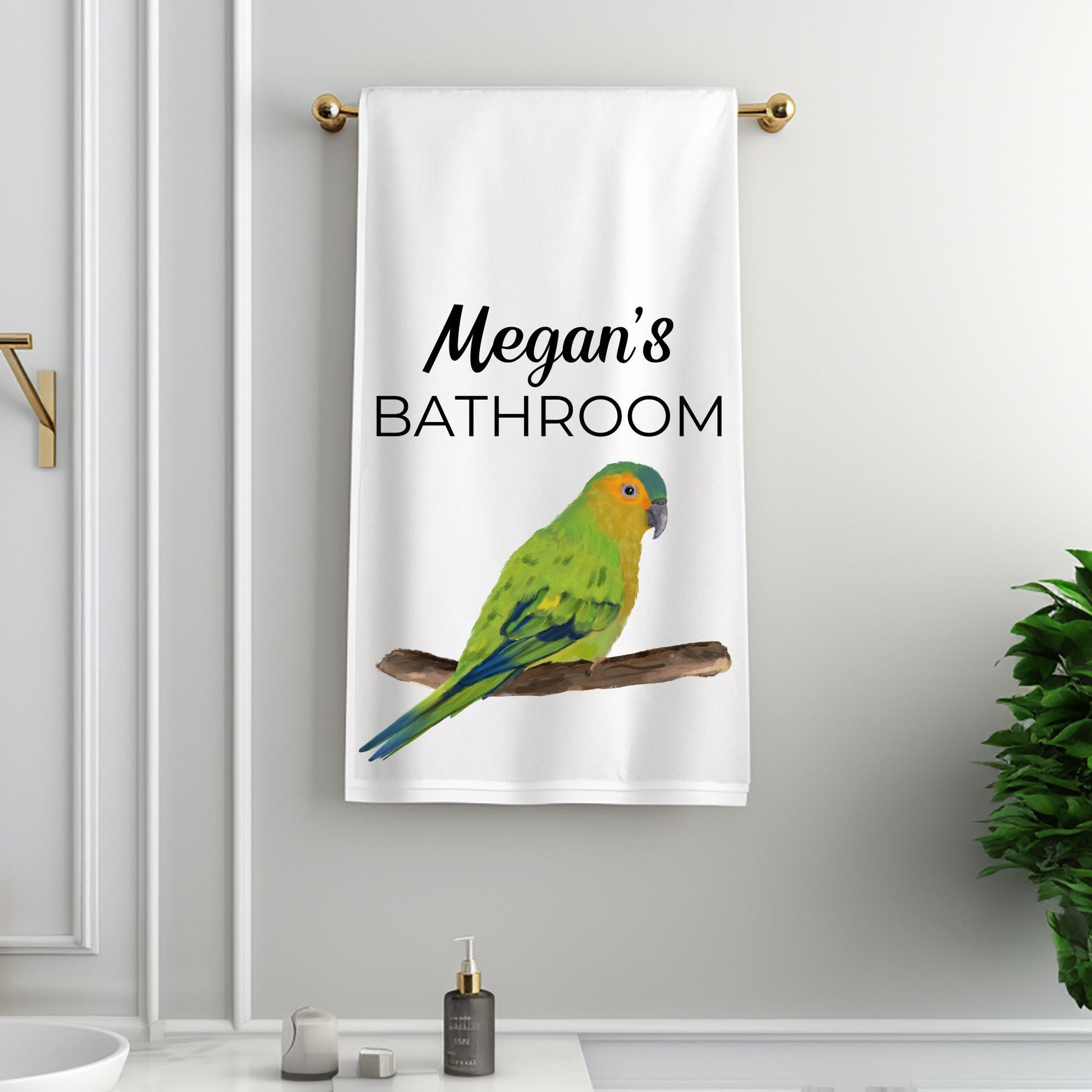 Brown - Throated Conure Bird Bathroom Towel - MerikaArt