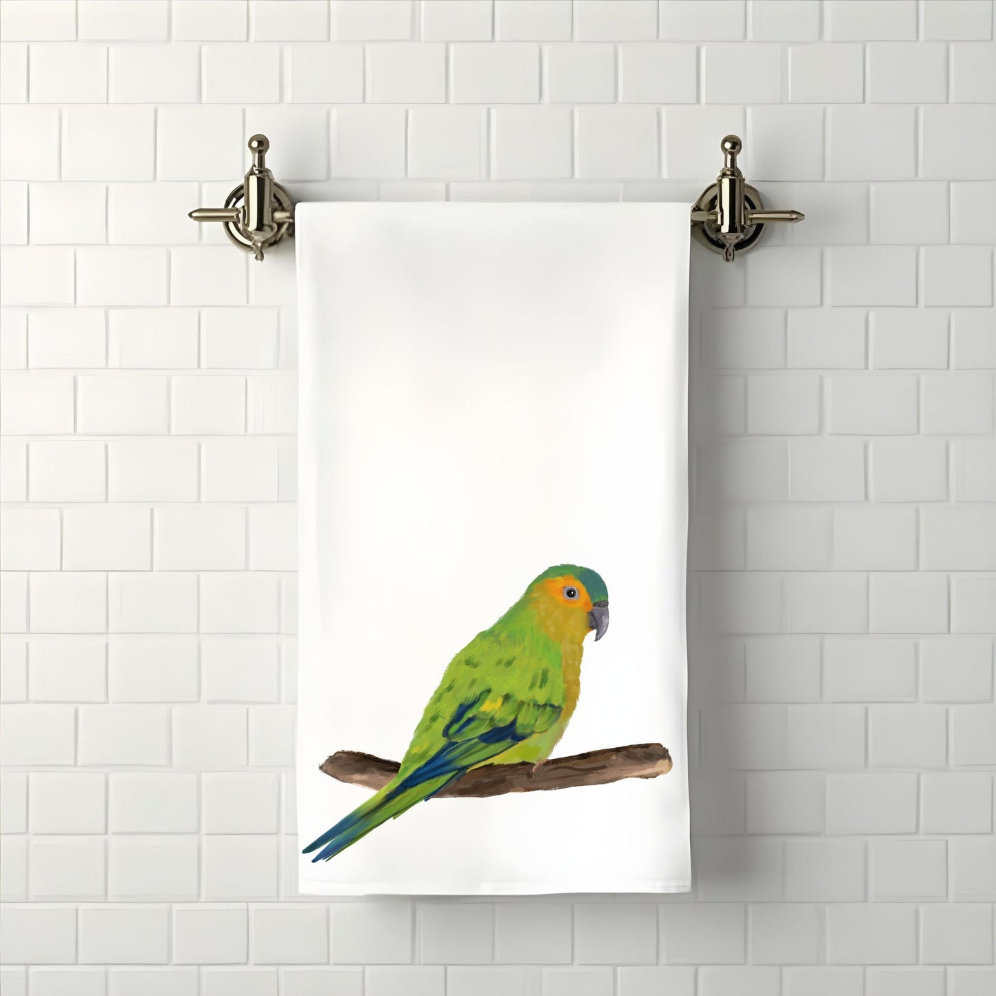 Brown - Throated Conure Bird Bathroom Towel - MerikaArt