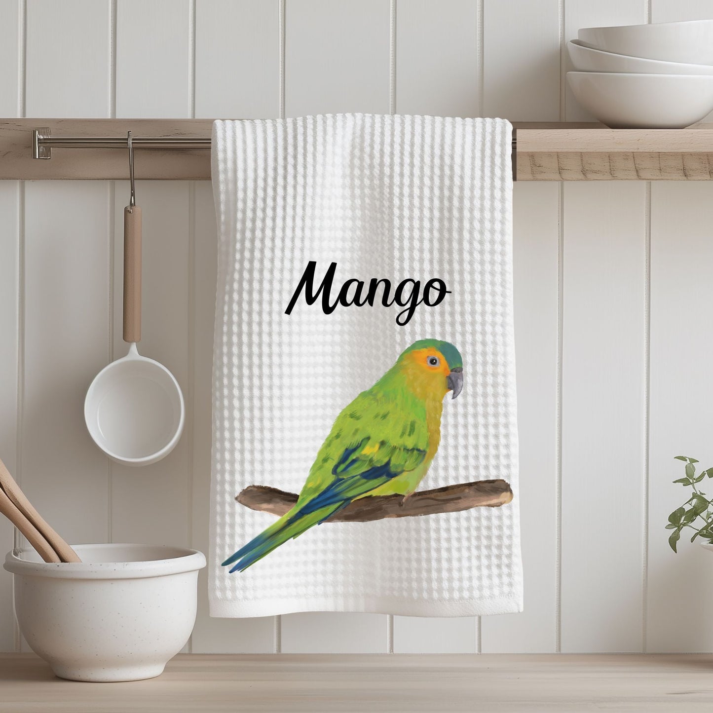 Brown - Throated Conure Kitchen Towel - MerikaArt