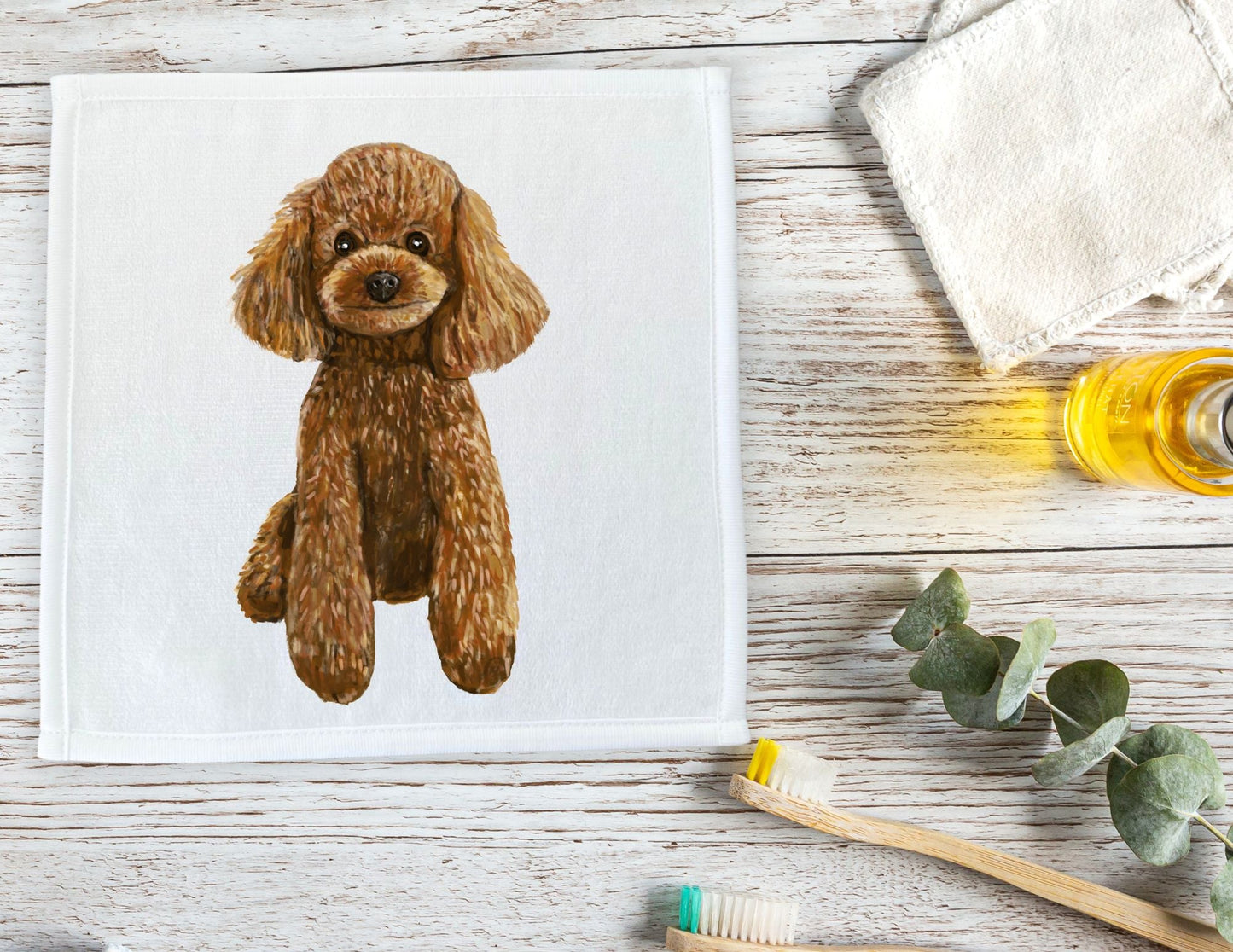 Brown Toy Poodle Washcloth - MerikaArt