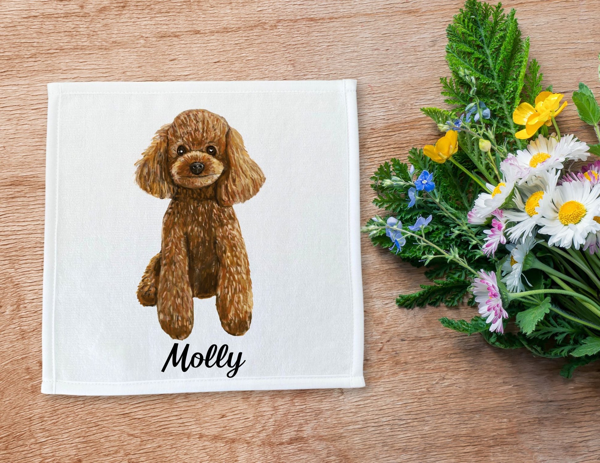 Brown Toy Poodle Washcloth - MerikaArt