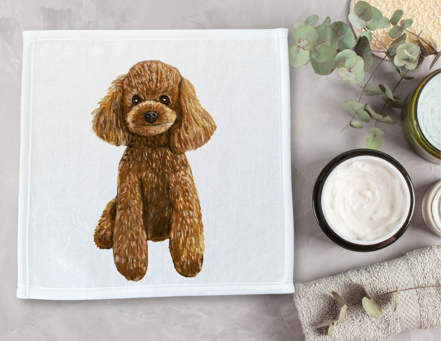 Brown Toy Poodle Washcloth - MerikaArt