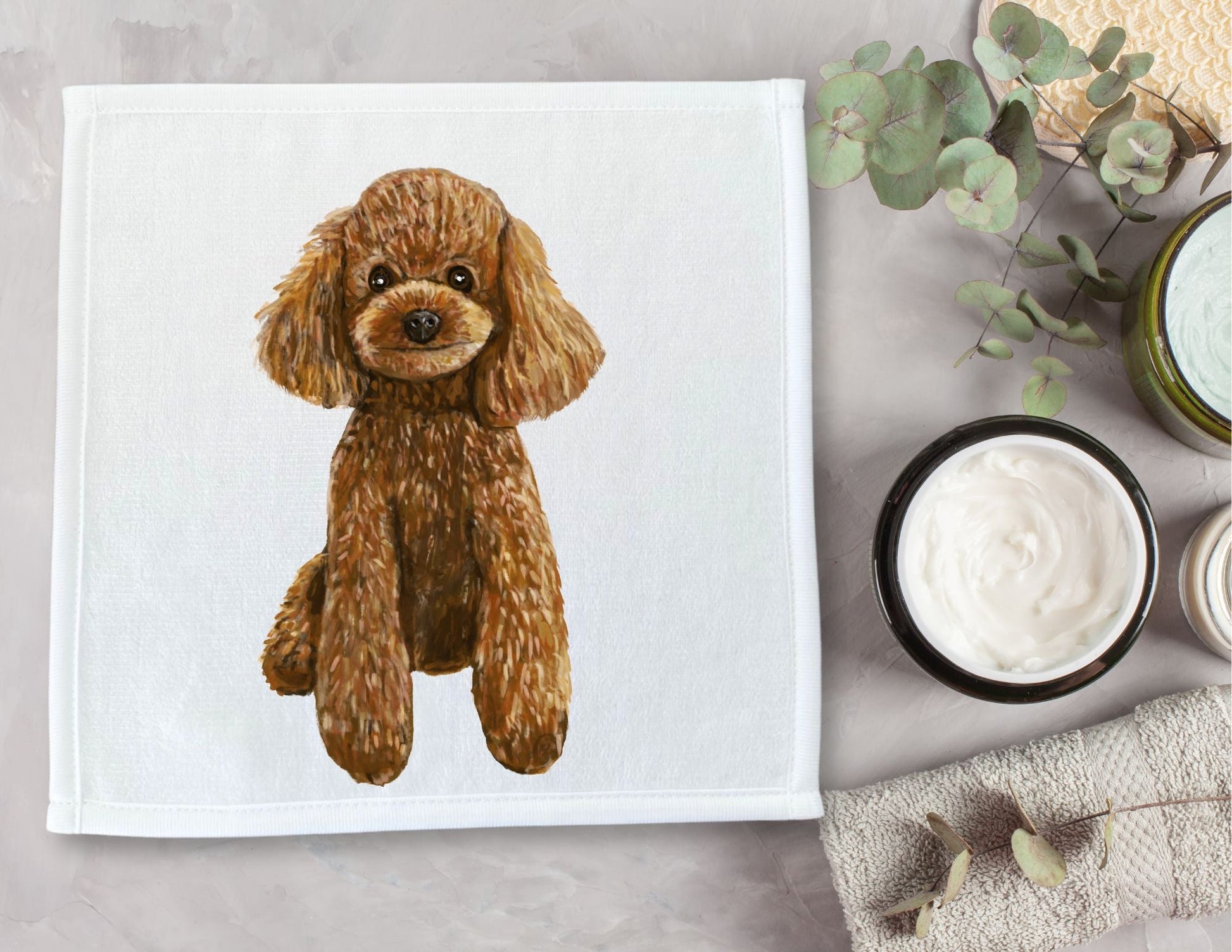 Brown Toy Poodle Washcloth - MerikaArt