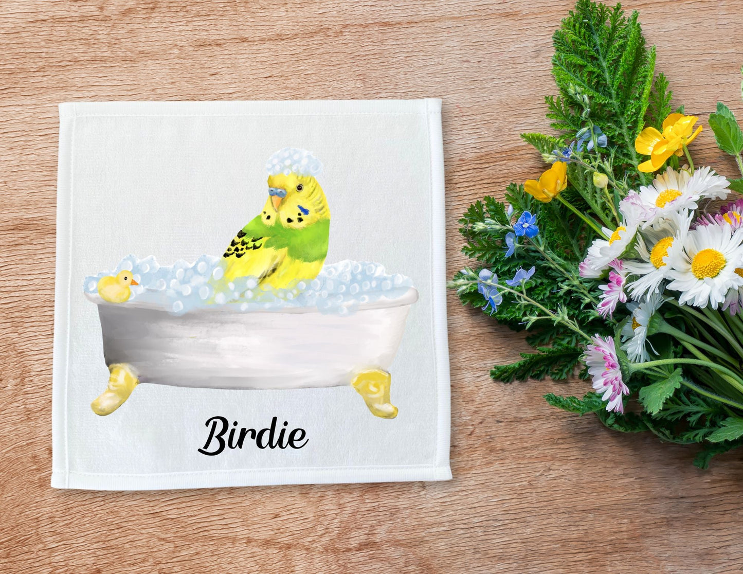Bubble Bath Budgie Washcloth - MerikaArt