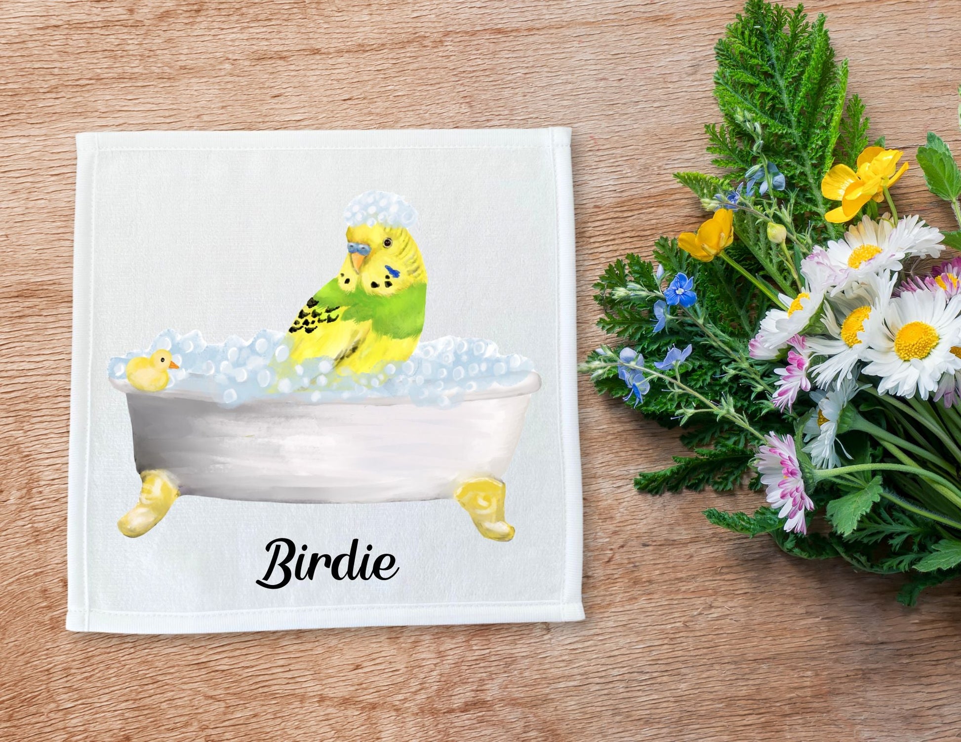 Bubble Bath Budgie Washcloth - MerikaArt