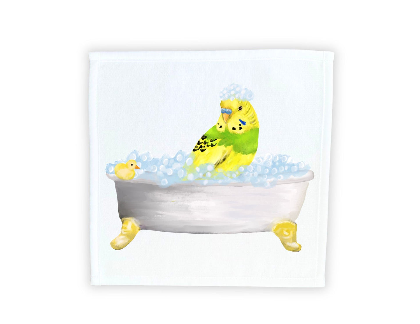 Bubble Bath Budgie Washcloth - MerikaArt