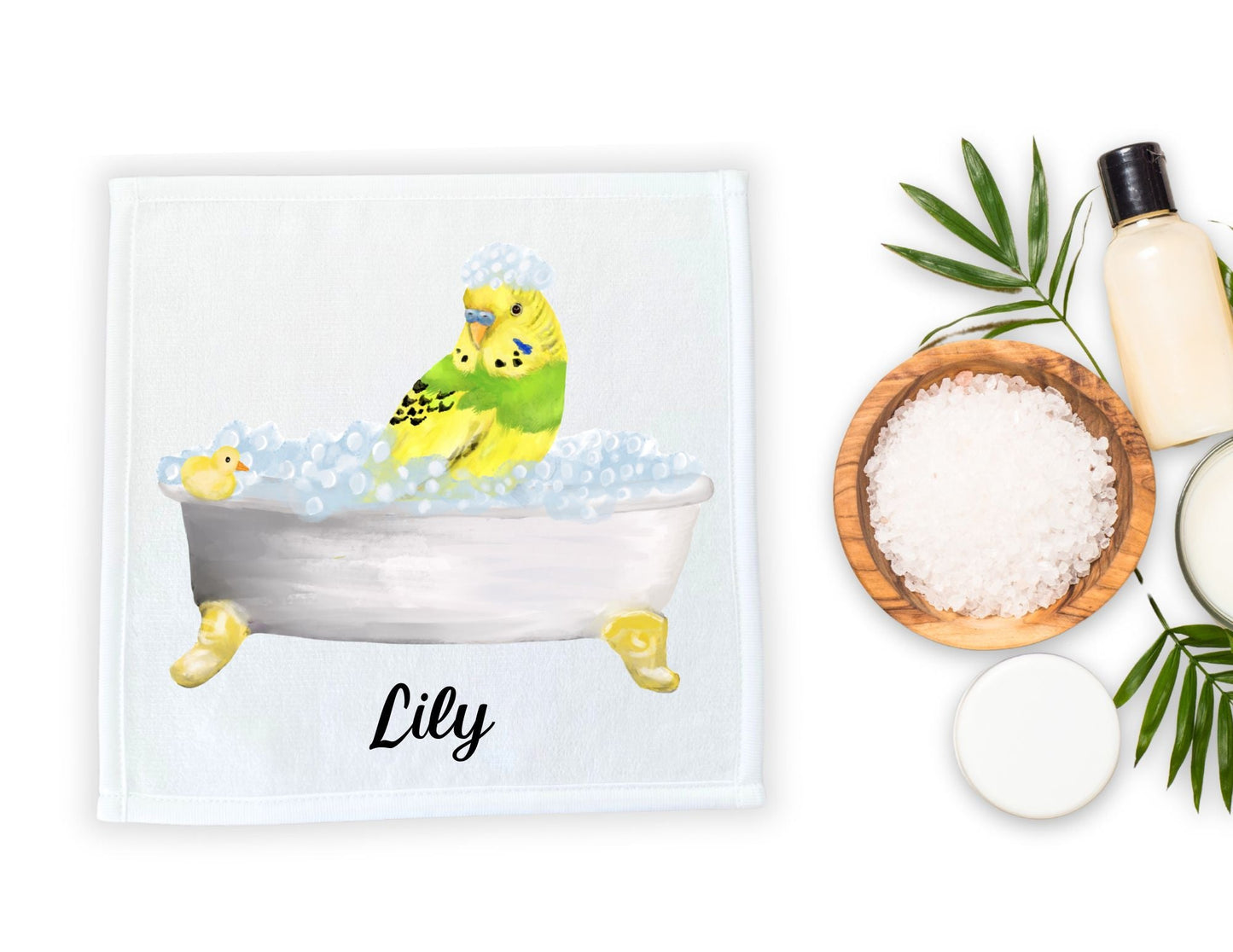 Bubble Bath Budgie Washcloth - MerikaArt