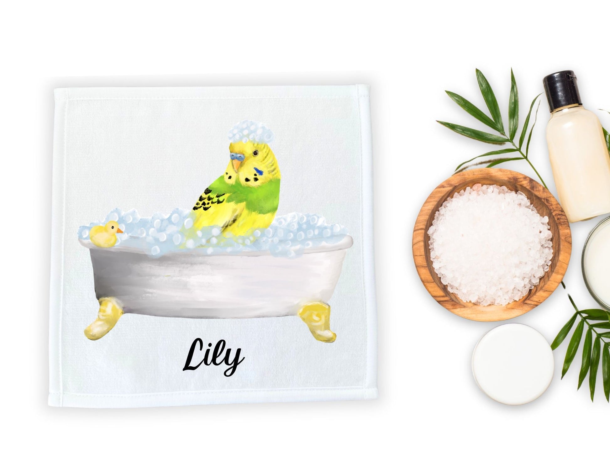 Bubble Bath Budgie Washcloth - MerikaArt
