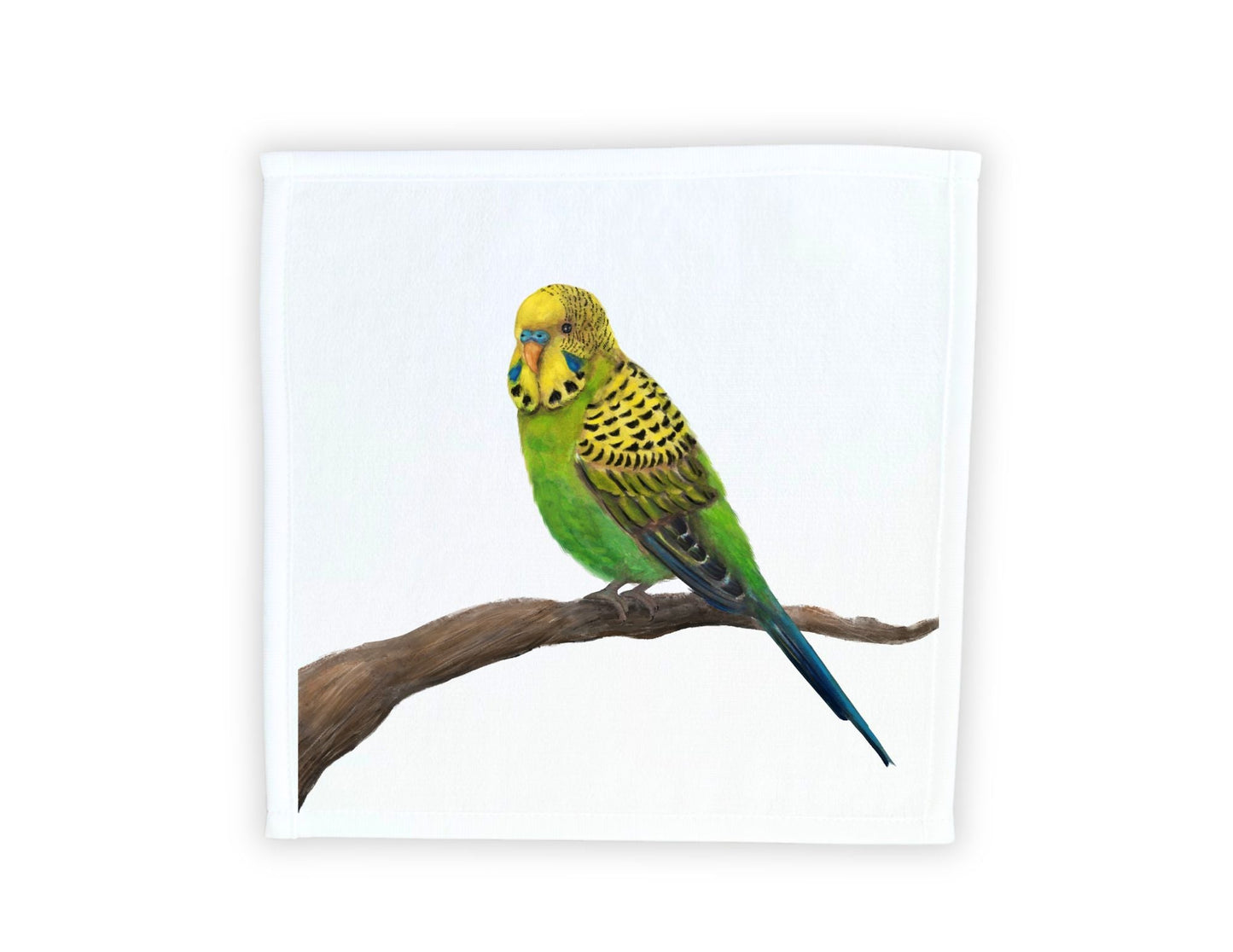 Budgerigar on Branch Washcloth - MerikaArt