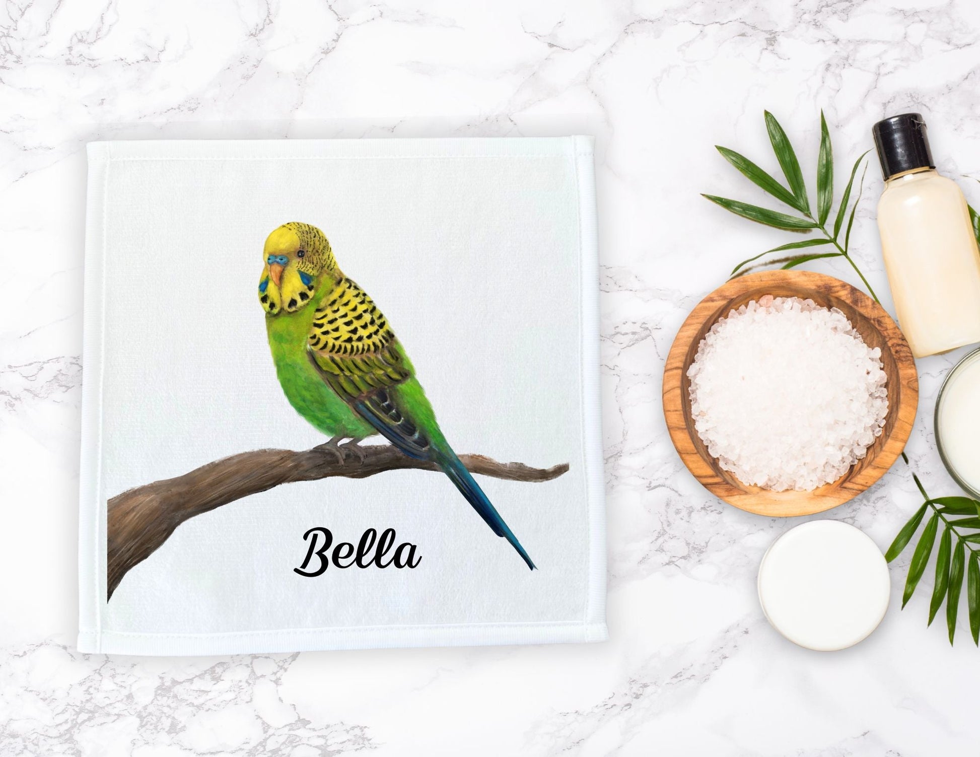 Budgerigar on Branch Washcloth - MerikaArt