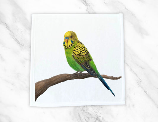 Budgerigar on Branch Washcloth - MerikaArt