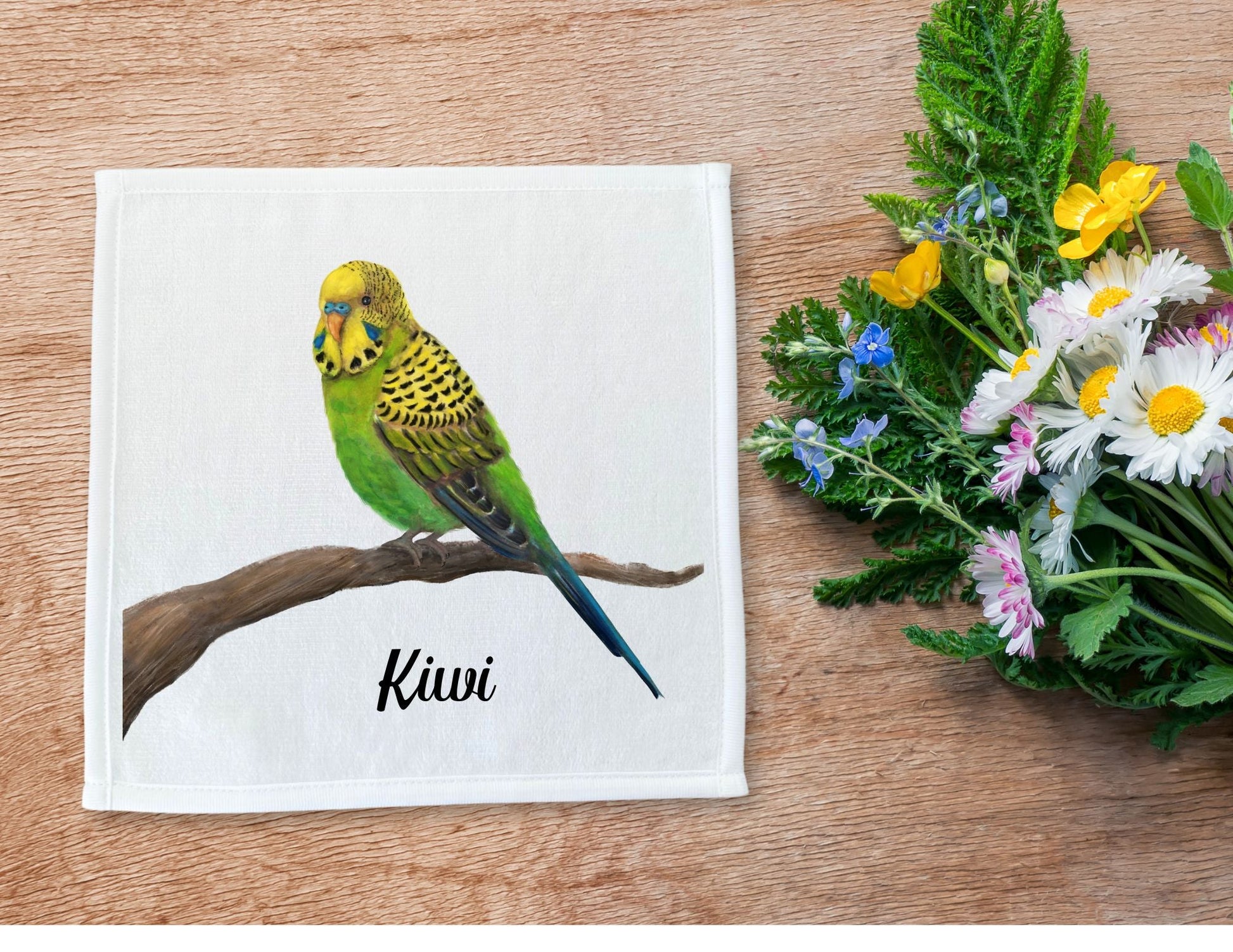Budgerigar on Branch Washcloth - MerikaArt