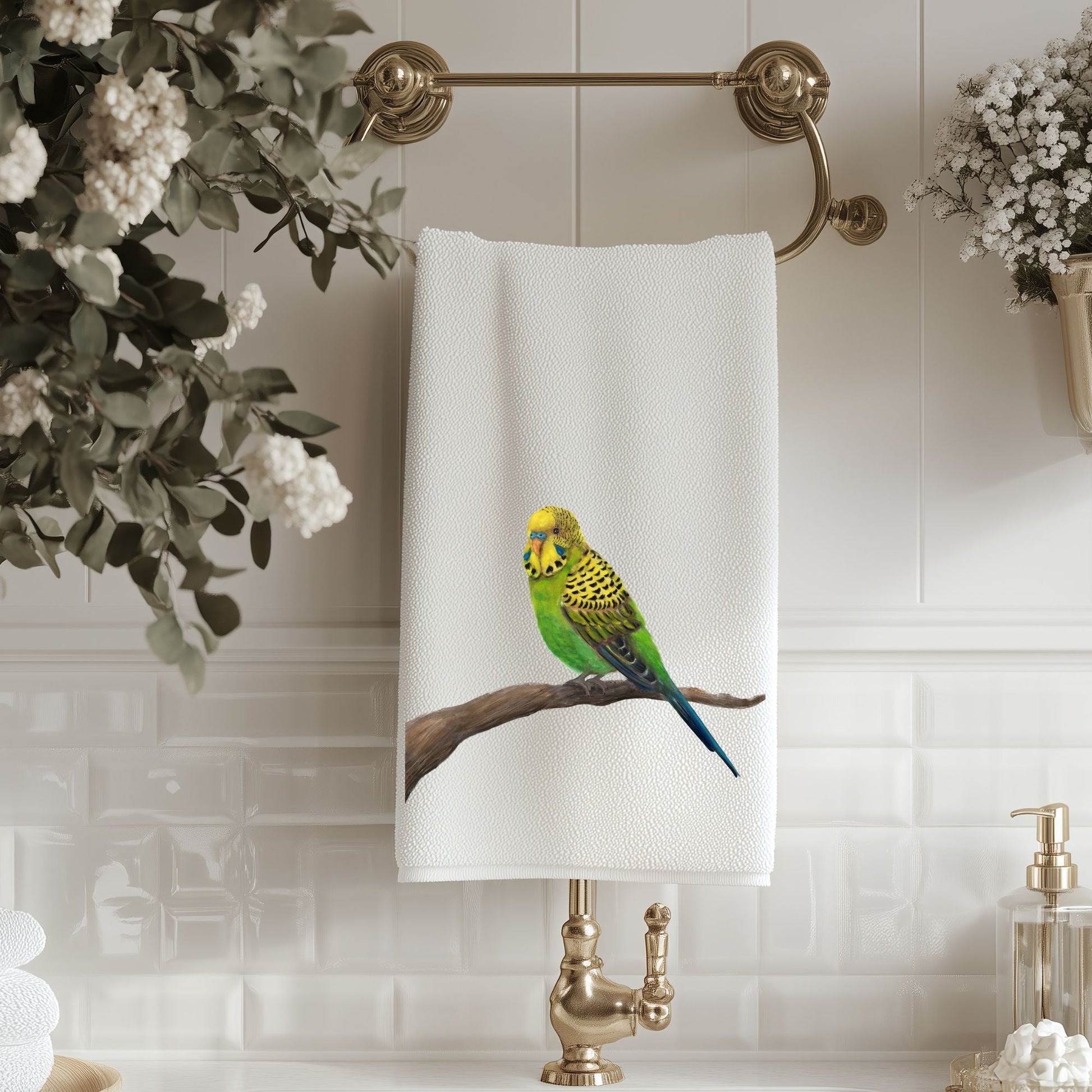 Budgie Bathroom Towel - MerikaArt