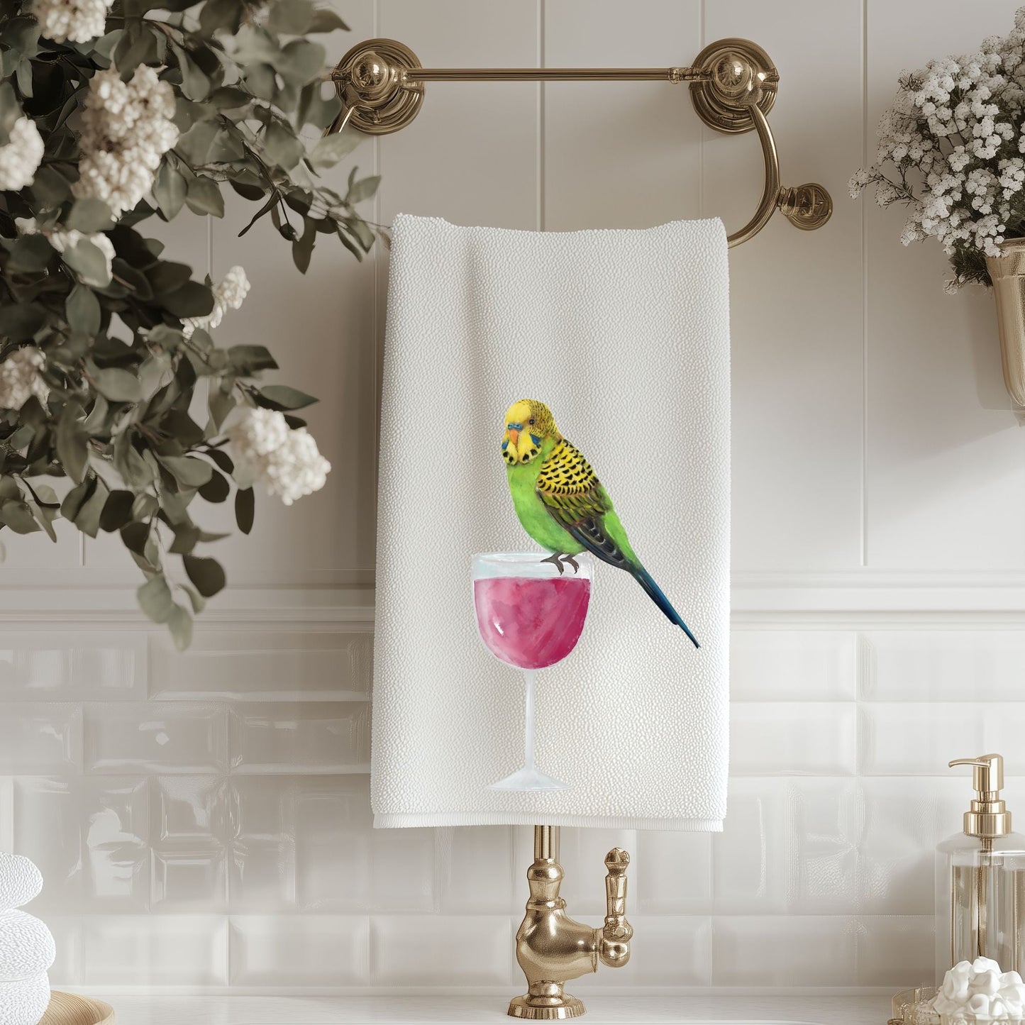 Budgie Bathroom Towel - MerikaArt