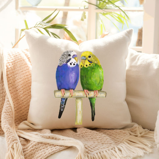 Budgie Couple Pillow - MerikaArt