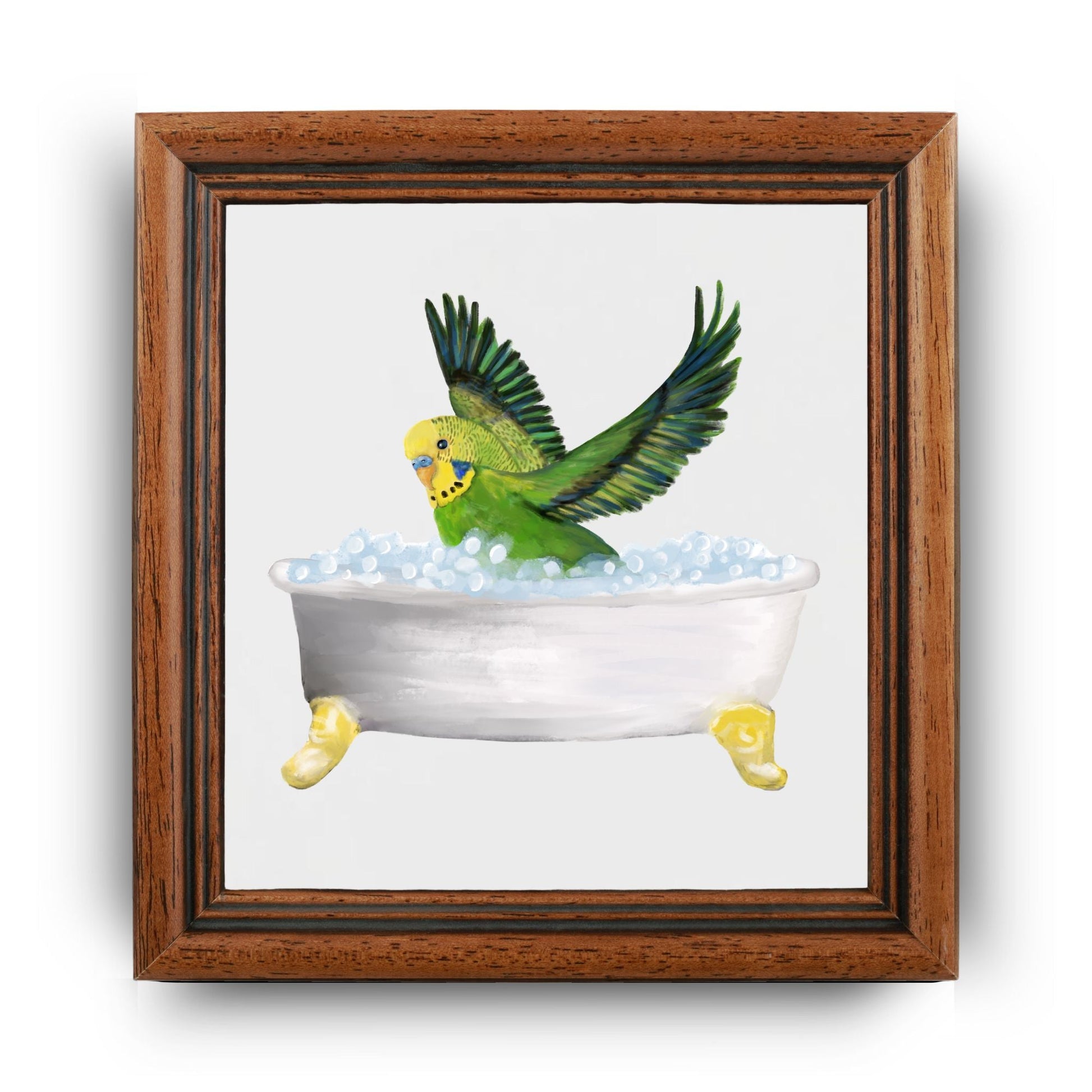Budgie in Bath Ceramic Tile – Handcrafted Whimsical Bird Decor - MerikaArt