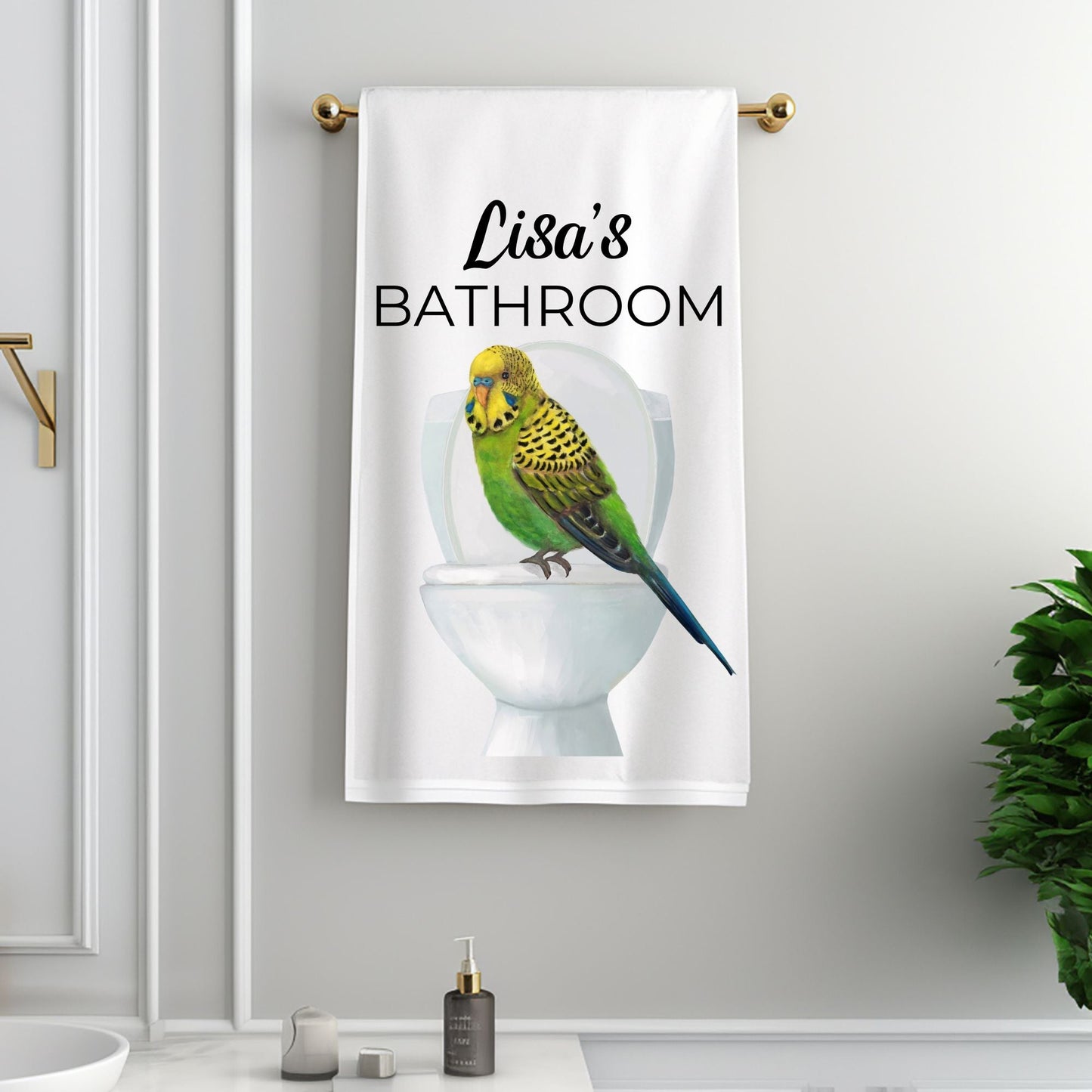 Budgie on Toilet Bathroom Towel - MerikaArt