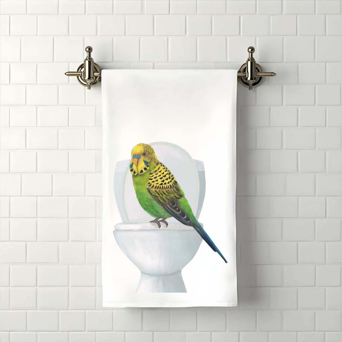 Budgie on Toilet Bathroom Towel - MerikaArt