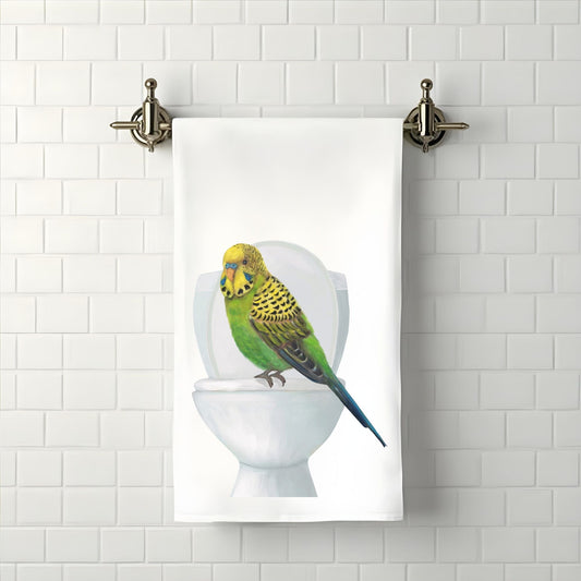 Budgie on Toilet Bathroom Towel - MerikaArt