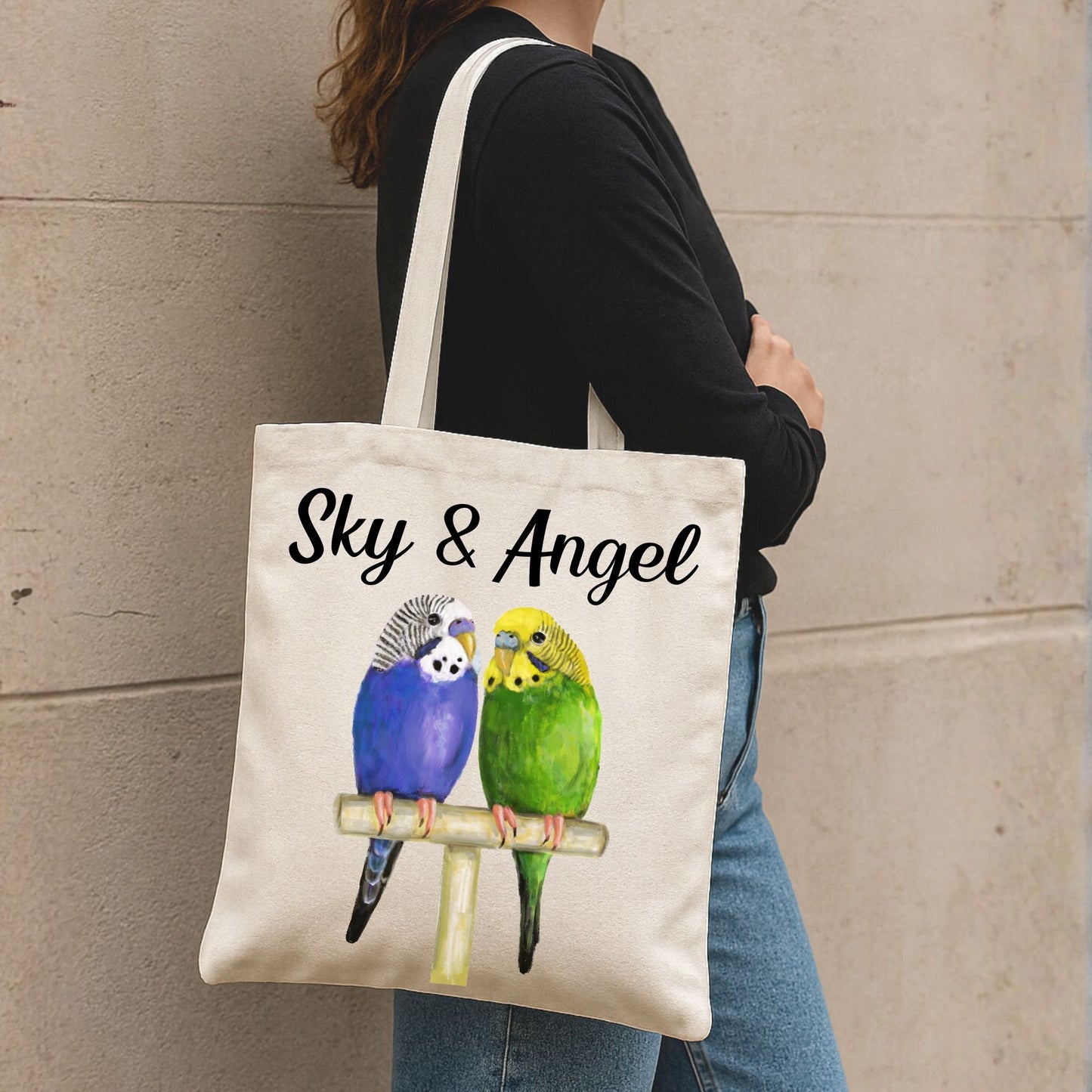 Budgie Pair Canvas Tote Bag - MerikaArt