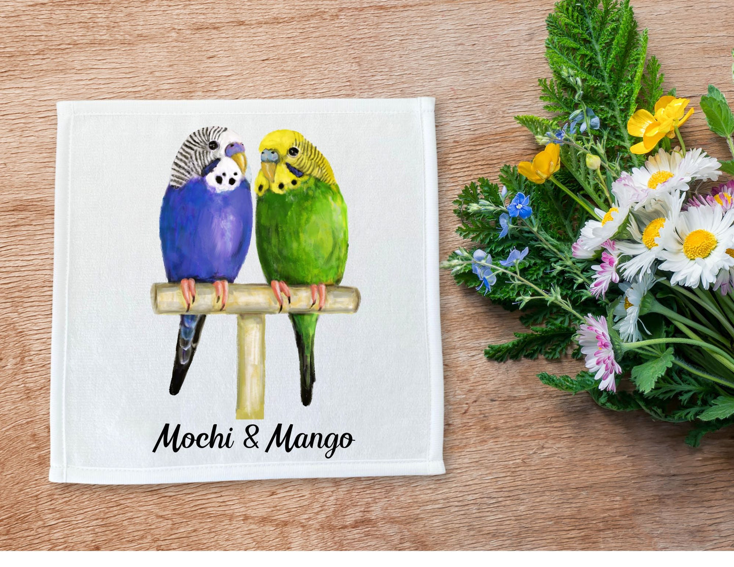 Budgie Pair Washcloth - MerikaArt