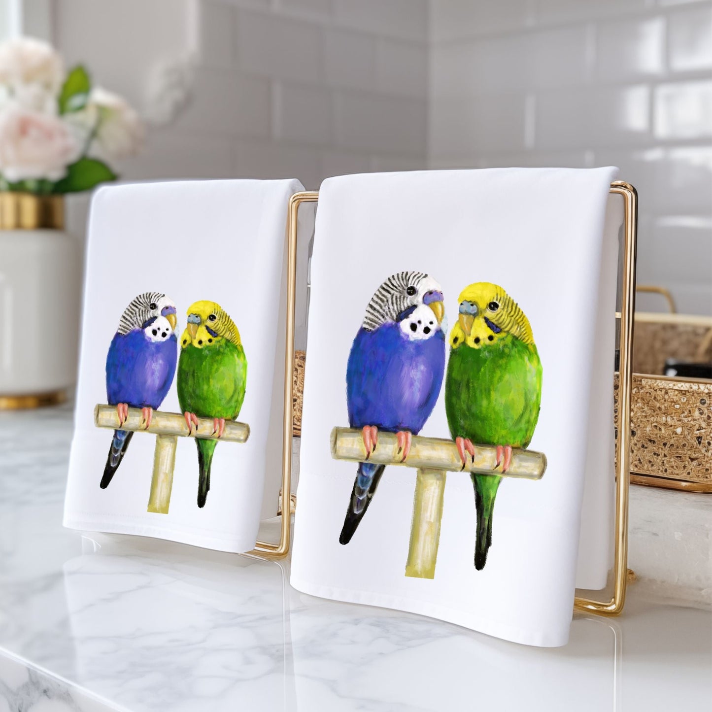Budgie Parakeet Bathroom Towel - MerikaArt