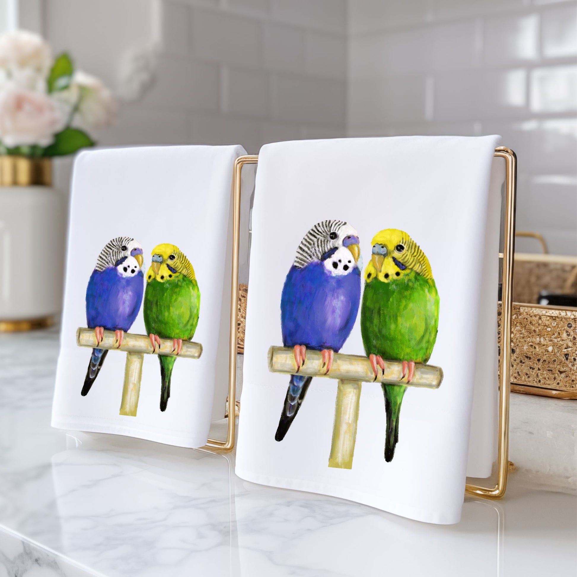 Budgie Parakeet Bathroom Towel - MerikaArt