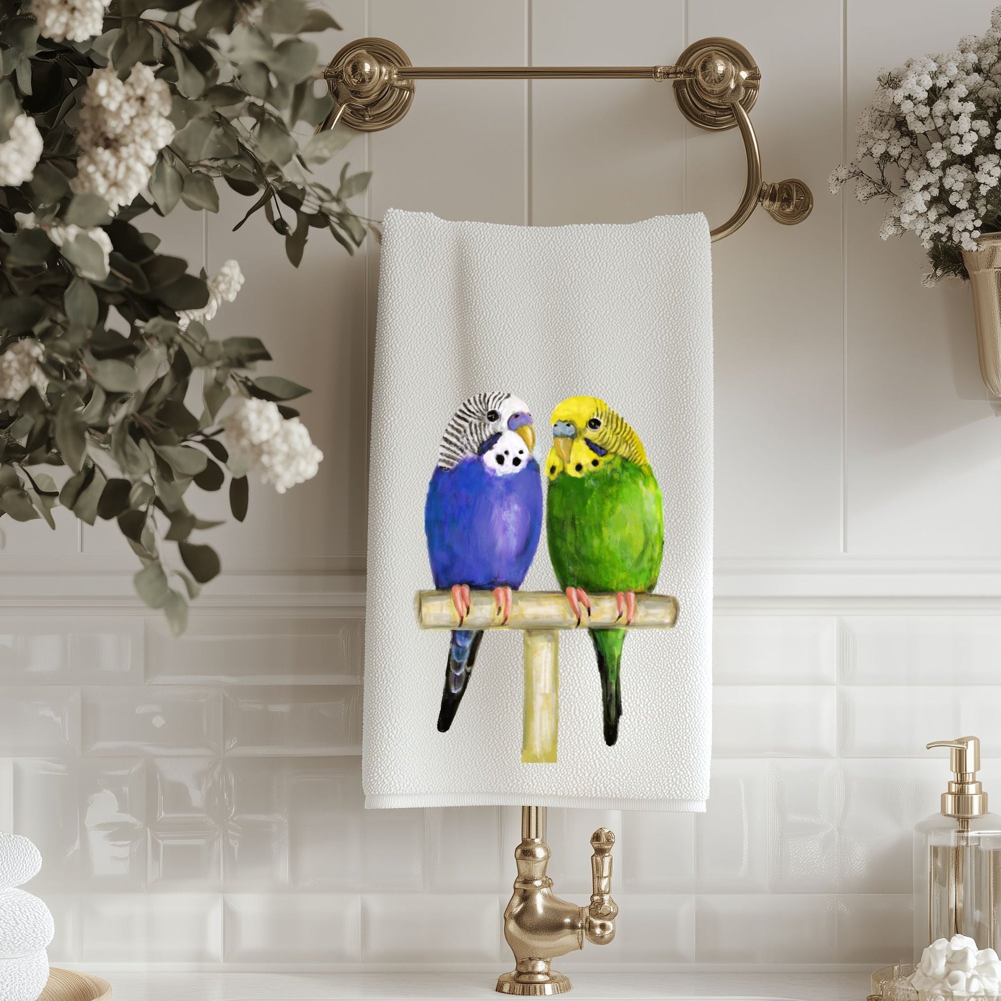 Budgie Parakeet Bathroom Towel - MerikaArt
