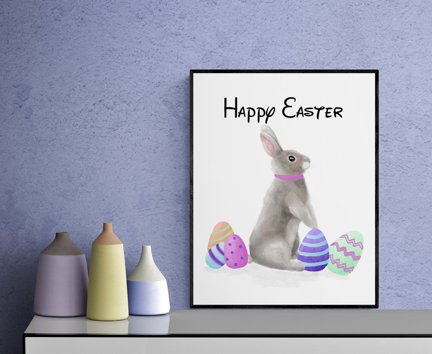 Bunny with Easter Eggs Print - MerikaArt