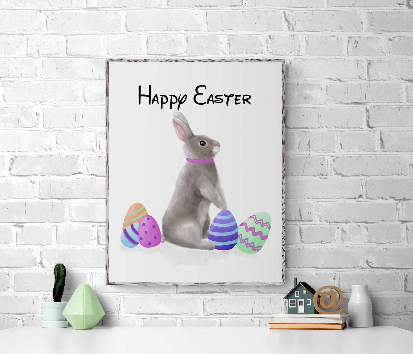 Bunny with Easter Eggs Print - MerikaArt