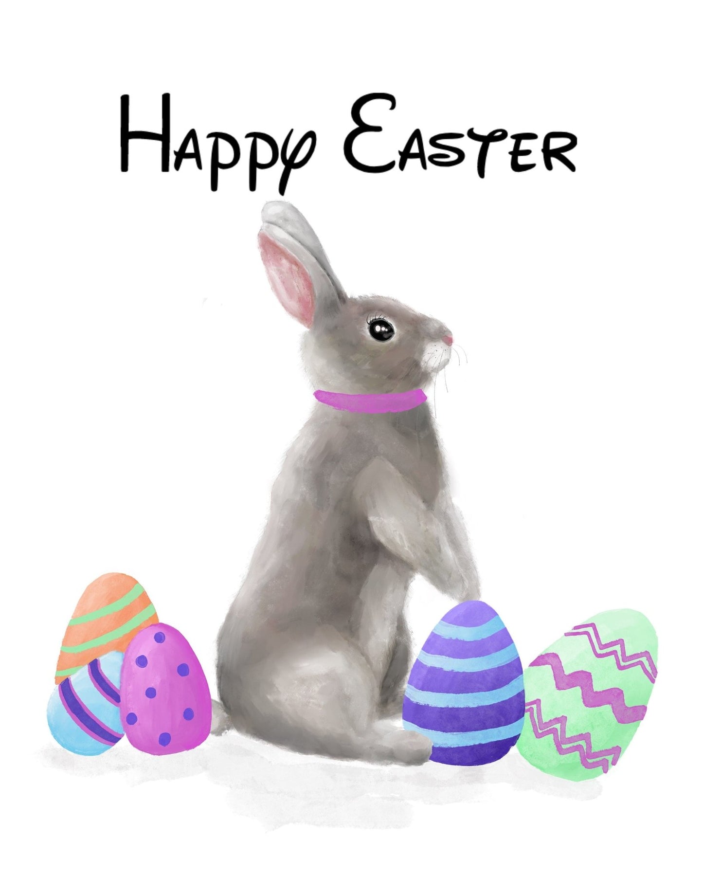 Bunny with Easter Eggs Print - MerikaArt