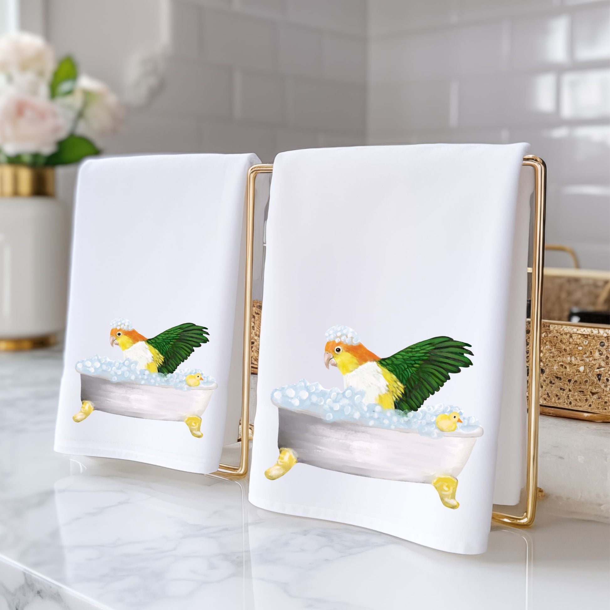 Caique Parrot Bubble Bath Bathroom Towel - MerikaArt